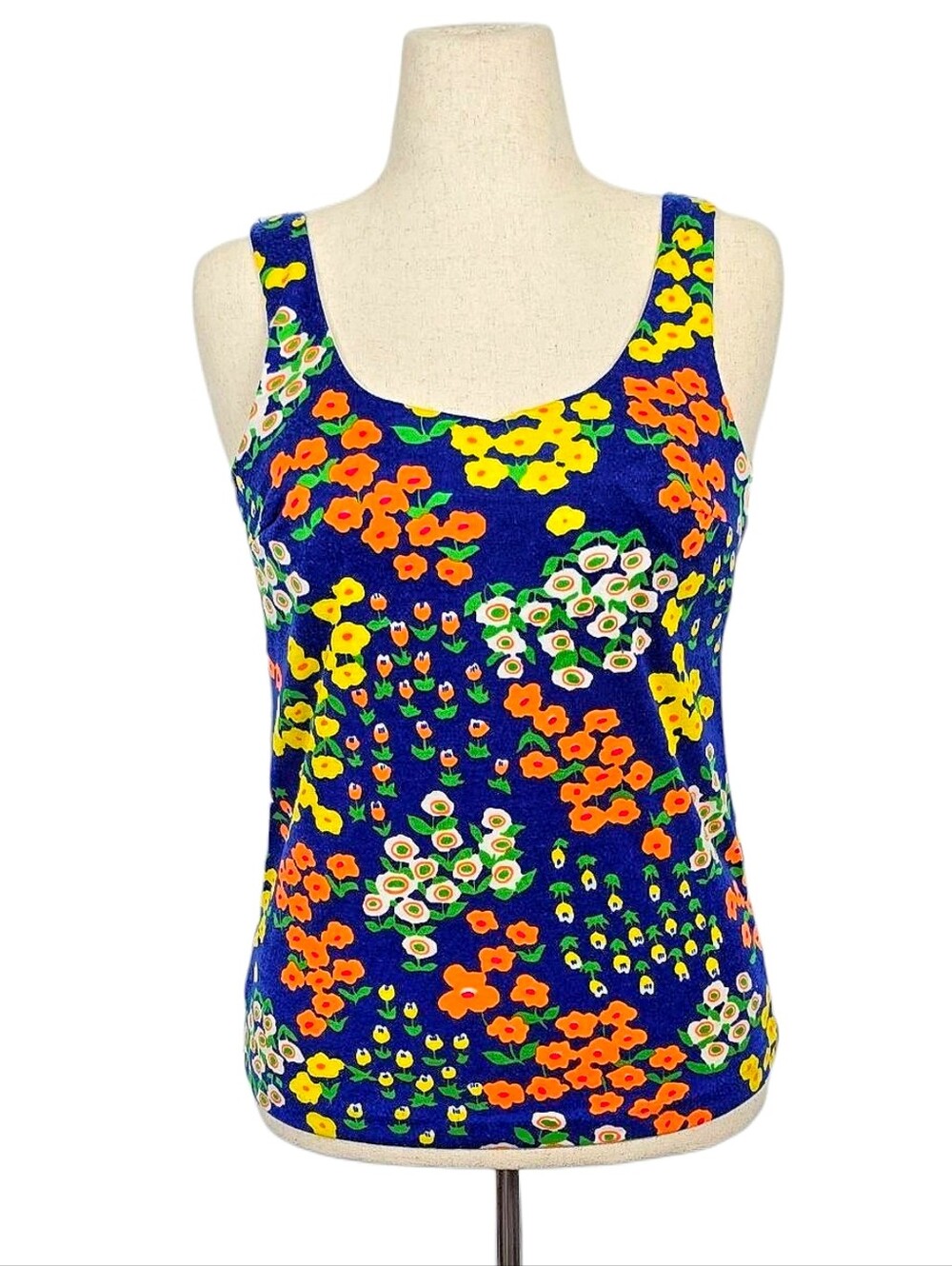 1960s Vintage Shirt 60s Tank Top Flower Power Blouse Built In Bra Small Medium